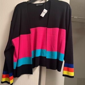 New York & Company Black Cardigan with Pink and Blue Stripes